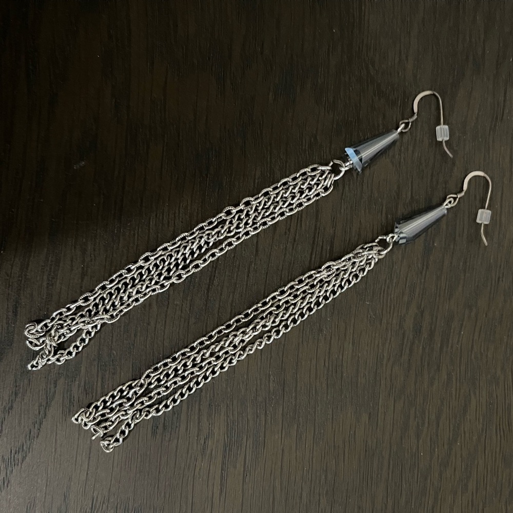 Alex and ani tassel chain earrings with light blue stone